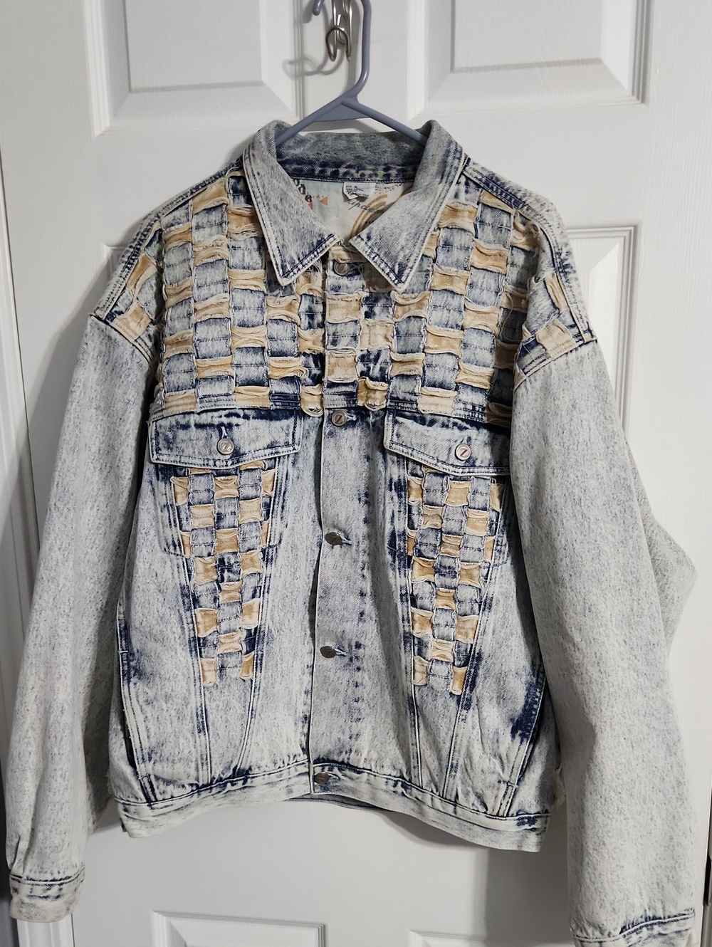 VTG. 90S Zip Code Acid Wash Trucker Denim Jacket Basketweave  Grunge  Unisex XL